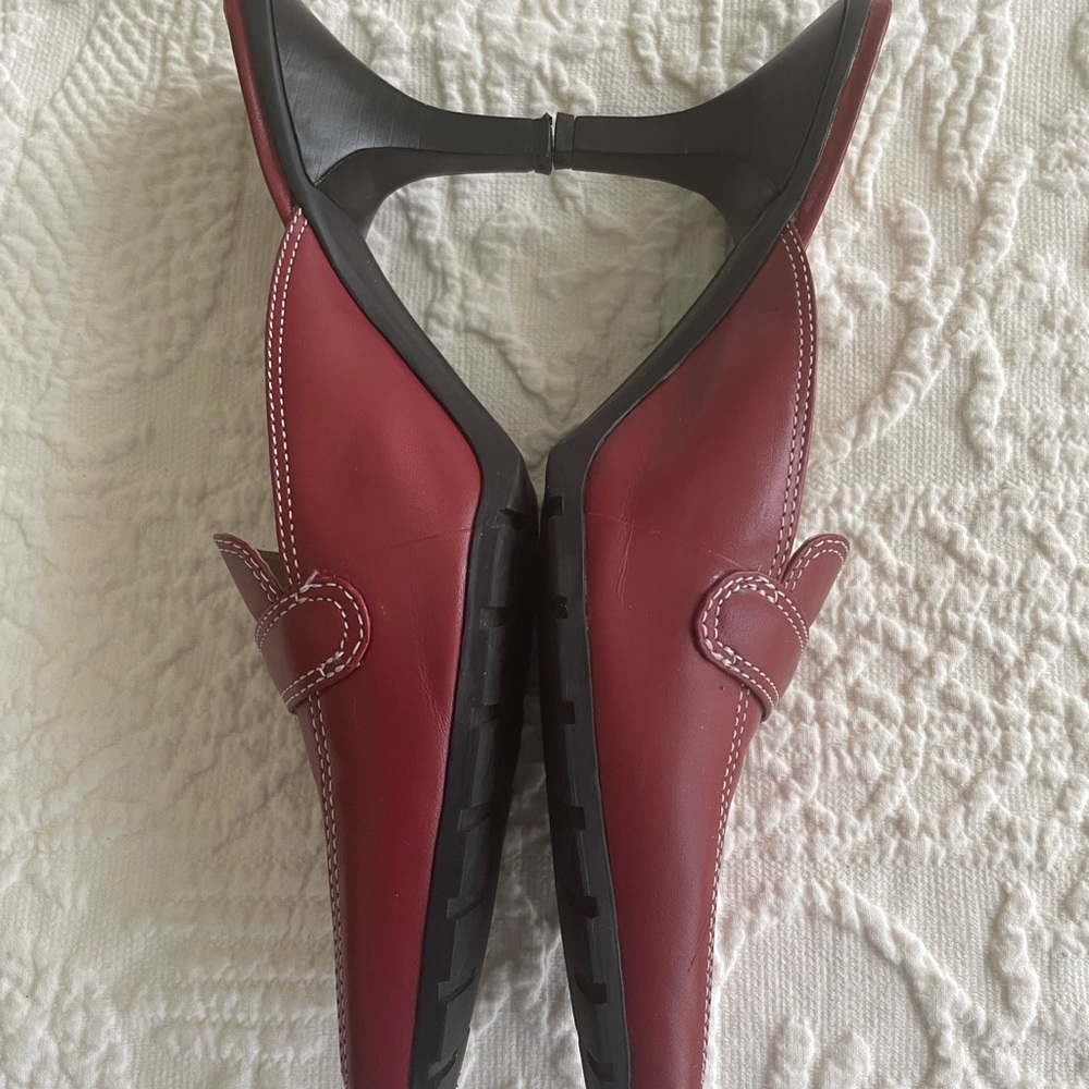 David Aaron Keper Red Leather Mules Heels Shoes Size 7 - Picture 3 of 8